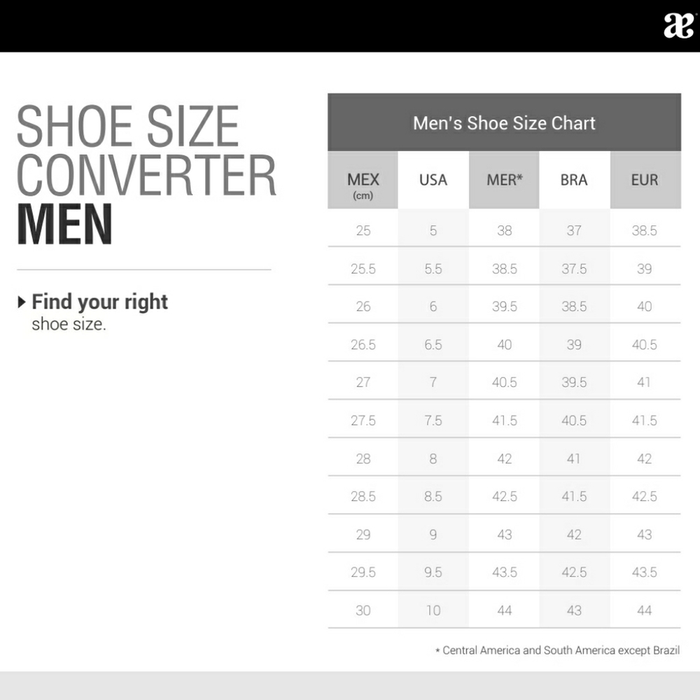 Size chart for men